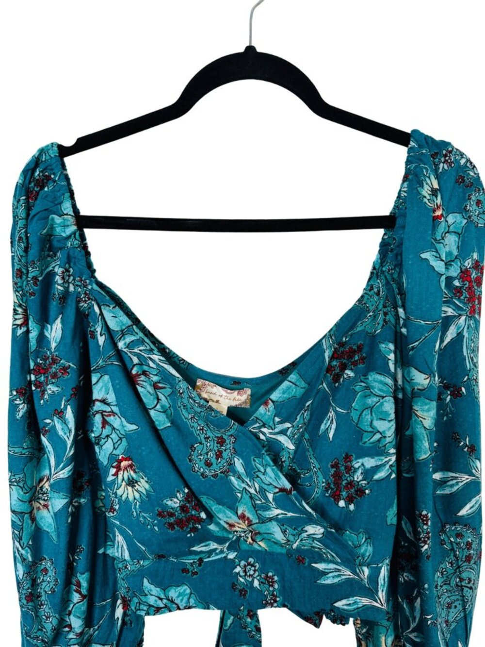 2/$30 New Large Band Of The Free - V Neckline Teal Red Floral Tie-Back Blouse - Picture 12 of 15